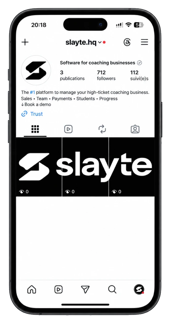 Le profil Instagram de Slayte, avec un lien « Trust » dans la bio.
